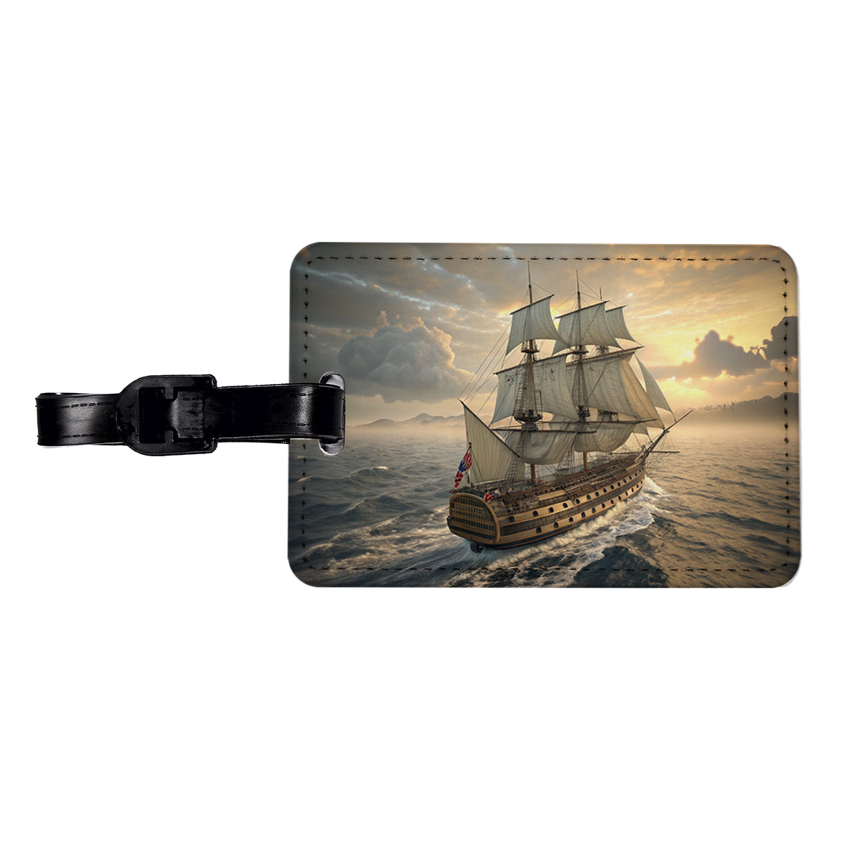 18th Century Warship Ship Of The Line At Sea Travel Faux Leather Luggage Tag