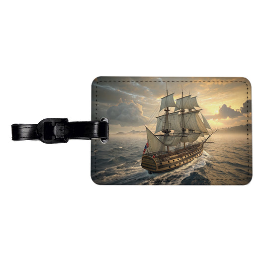 18th Century Warship Ship Of The Line At Sea Travel Faux Leather Luggage Tag
