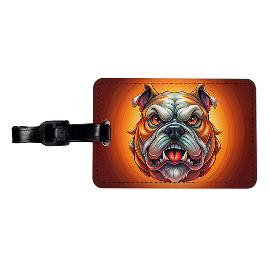 Angry Bulldog Cartoon Face Travel Faux Leather Luggage Tag