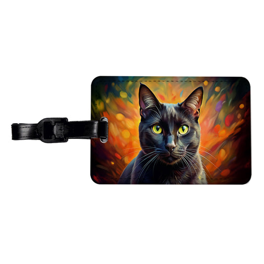 Black Cat Colorful Contemporary Style Art Travel Faux Leather Luggage Tag