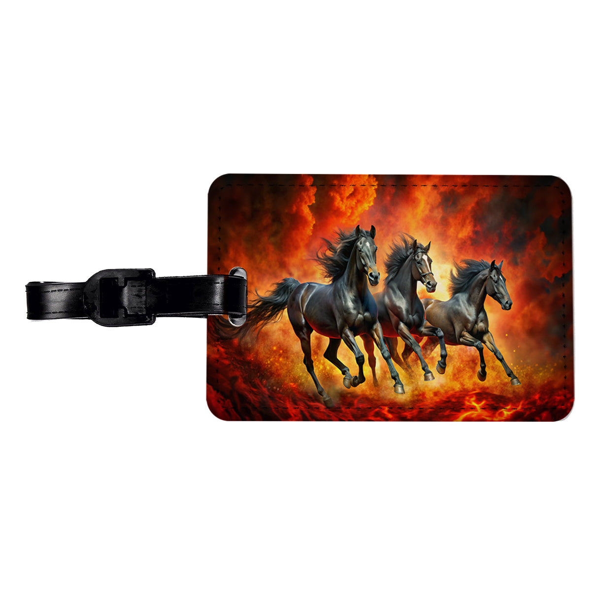 Black Horses Galloping Out of Fire Travel Faux Leather Luggage Tag