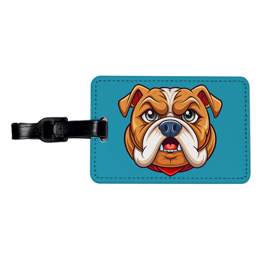 Bulldog Face Mascot Cartoon Travel Faux Leather Luggage Tag