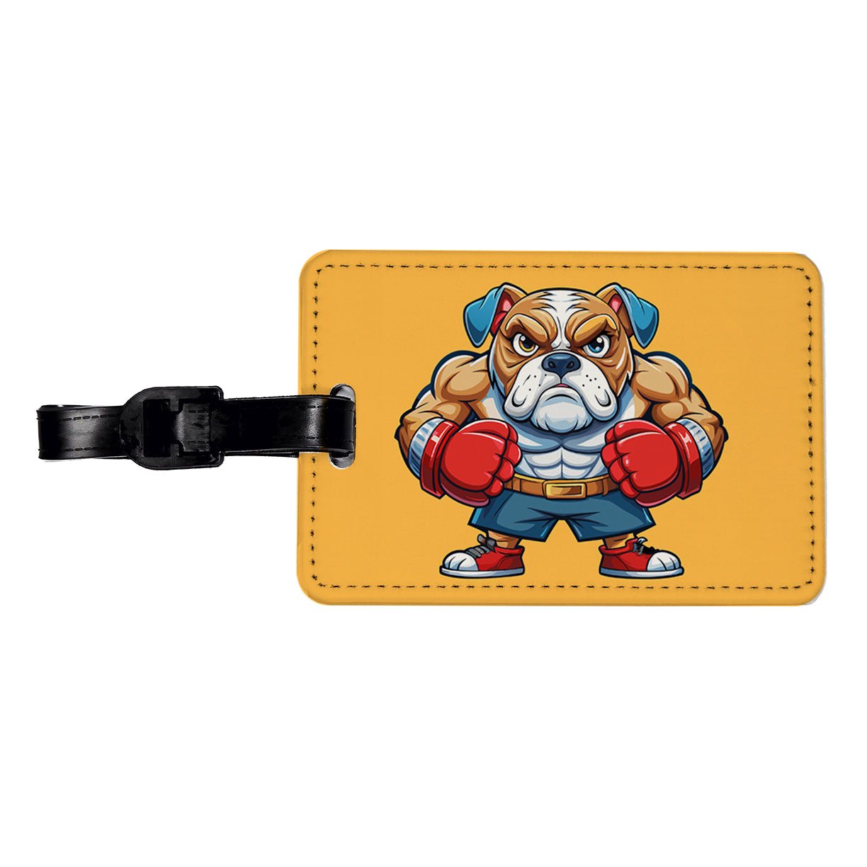 Bulldog With Boxing Gloves Cartoon Travel Faux Leather Luggage Tag