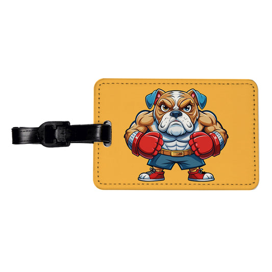 Bulldog With Boxing Gloves Cartoon Travel Faux Leather Luggage Tag