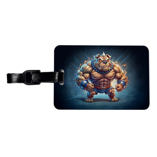 Bulldog With Huge Muscles Cartoon Travel Faux Leather Luggage Tag