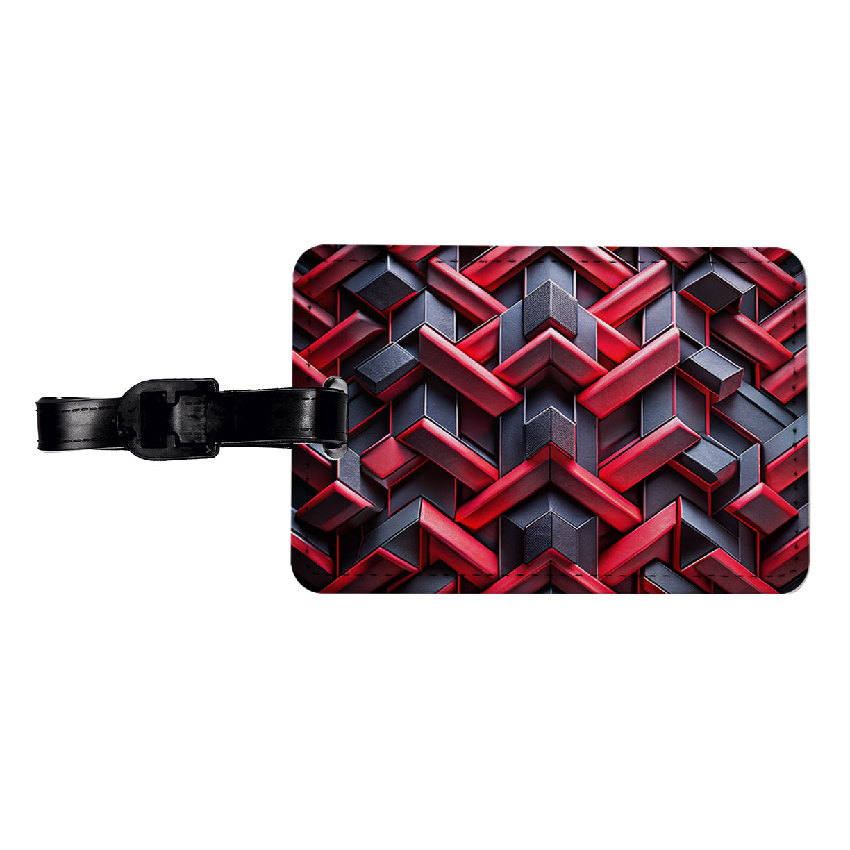 Chunky Angular Black And Red Design Pattern Travel Faux Leather Luggage Tag
