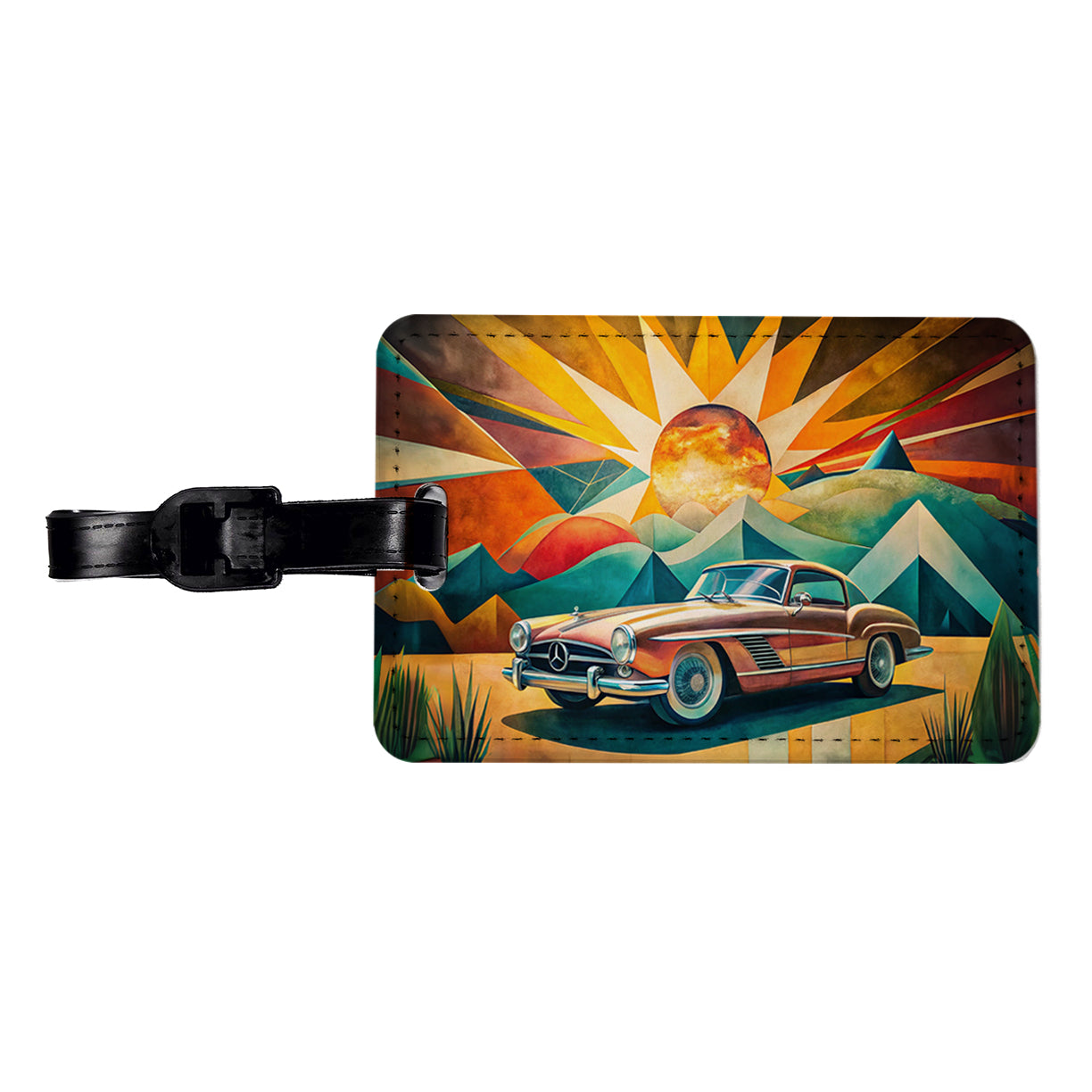 Classic Retro German Car Art Travel Faux Leather Luggage Tag