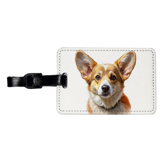 Corgi Cute Face Illustration Travel Faux Leather Luggage Tag