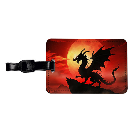 Dragon Silhouette Against A Red Sky Travel Faux Leather Luggage Tag