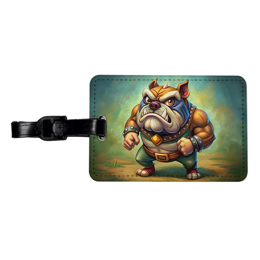 Fighting Bulldog Cartoon Travel Faux Leather Luggage Tag