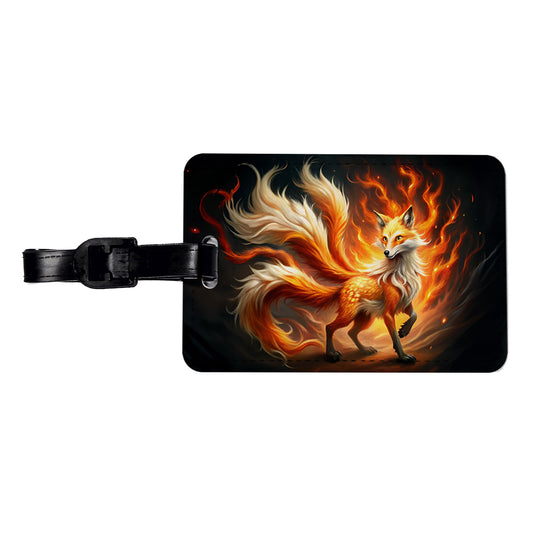 Flaming Fire Fox Kitsune Spirit Animal Travel Faux Leather Luggage Tag