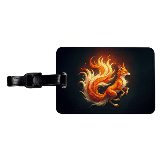 Flaming Fox Fire Kitsune Travel Faux Leather Luggage Tag