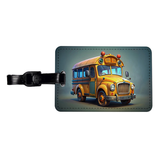 Funny School Short Bus Travel Faux Leather Luggage Tag