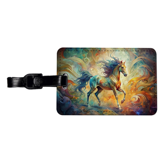 Galloping Horse Abstract Art Travel Faux Leather Luggage Tag
