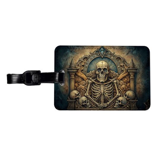 Gothic Ancient Skull Skeleton Bones Illustration Travel Faux Leather Luggage Tag