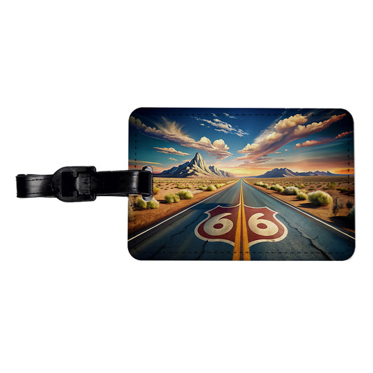 Highway Route 66 Southwest Art Travel Faux Leather Luggage Tag