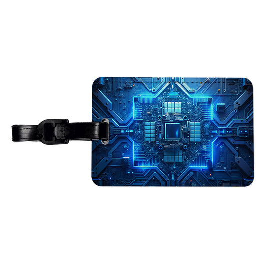 Intricate Blue Circuit Board Travel Faux Leather Luggage Tag