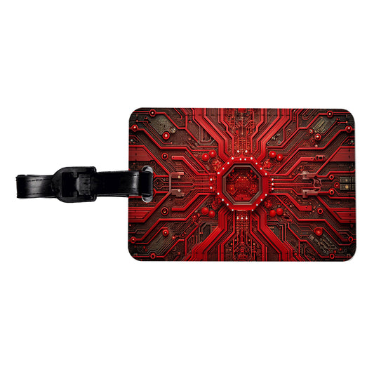 Intricate Red Circuit Board Travel Faux Leather Luggage Tag