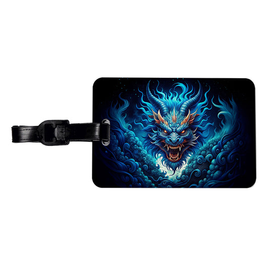 Japanese Asian Blue Spirit Dragon Art Travel Faux Leather Luggage Tag