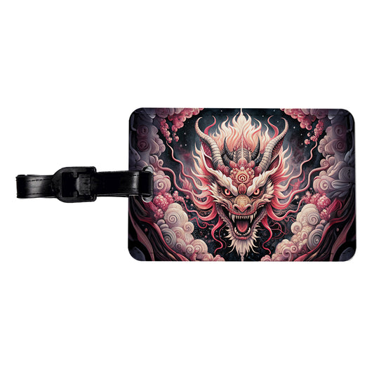 Japanese Asian Pink Spirit Dragon Art Travel Faux Leather Luggage Tag