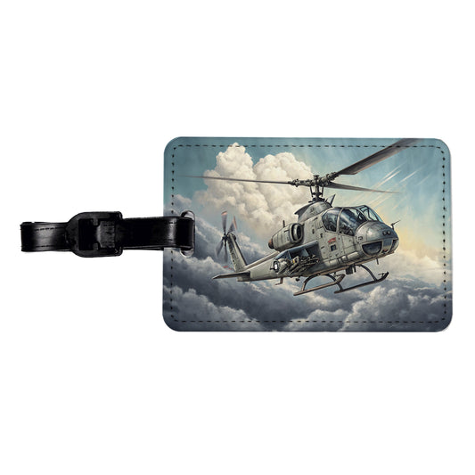 Military Attack Helicopter In Flight Travel Faux Leather Luggage Tag