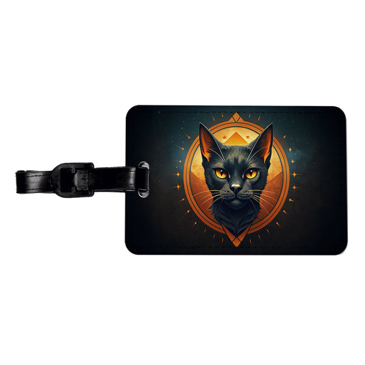 Noir Black Cat Design Travel Faux Leather Luggage Tag