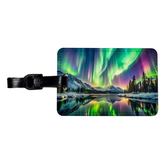 Northern Lights Over Lake Travel Faux Leather Luggage Tag