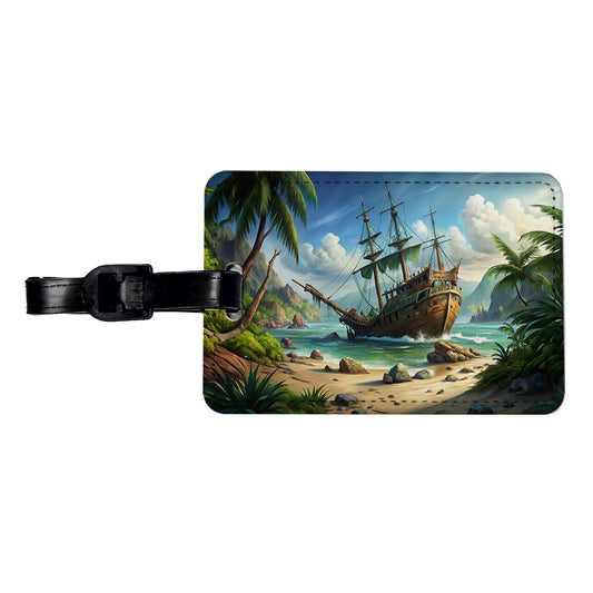 Pirate Sailing Ship Shipwreck Travel Faux Leather Luggage Tag