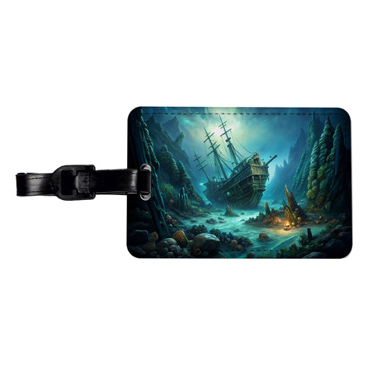 Pirate Ship Shipwreck Under The Ocean Travel Faux Leather Luggage Tag