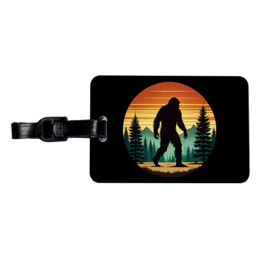 Retro Bigfoot Walking In The Forest Travel Faux Leather Luggage Tag