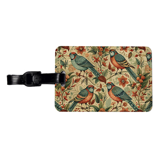 Retro Birds Floral Pattern Vintage Design Travel Faux Leather Luggage Tag