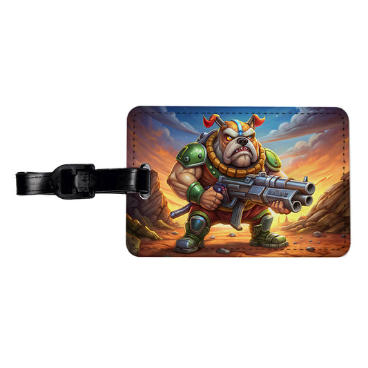 Sci-fi Cartoon Bulldog With Giant Gun Travel Faux Leather Luggage Tag