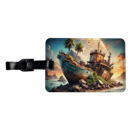 Sci-fi Shipwreck Travel Faux Leather Luggage Tag