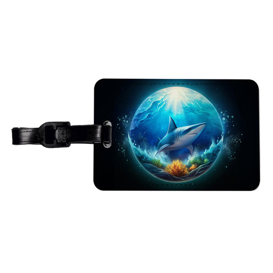 Shark Ocean Bubble Travel Faux Leather Luggage Tag