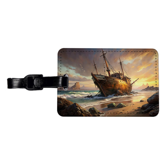 Shipwreck on the Beach Travel Faux Leather Luggage Tag