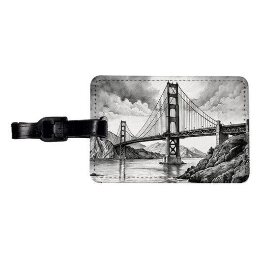 Sketch Of Golden Gate Bridge San Francisco California Travel Faux Leather Luggage Tag