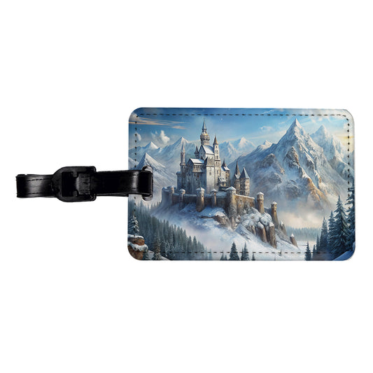 Snow Covered Castle In Mountains Landscape Travel Faux Leather Luggage Tag
