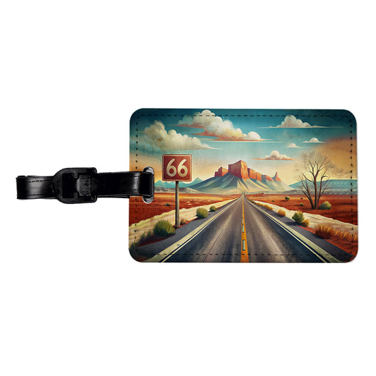Southwest Highway Route 66 Art Travel Faux Leather Luggage Tag