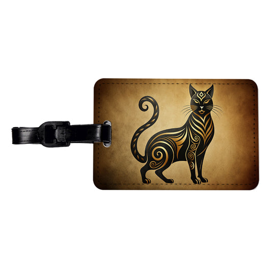 Stylized Black Cat Design Travel Faux Leather Luggage Tag