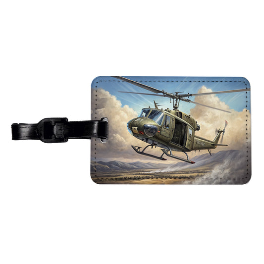 UH-1 Iroquois Huey Helicopter Vietnam War Era Travel Faux Leather Luggage Tag