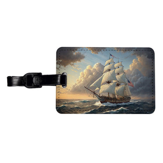 US Navy Frigate 18th Century Sailing Ship At Sea Travel Faux Leather Luggage Tag