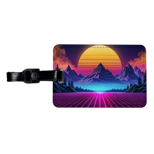 Vaporwave Retro Vector Vivid Mountain Landscape Travel Faux Leather Luggage Tag
