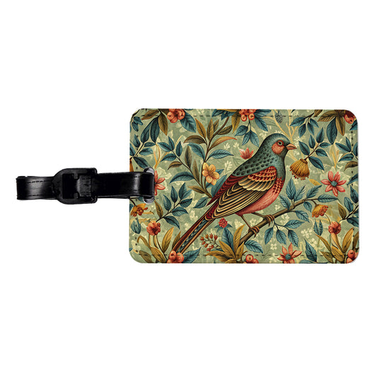 Vintage Retro Bird Floral Design Travel Faux Leather Luggage Tag
