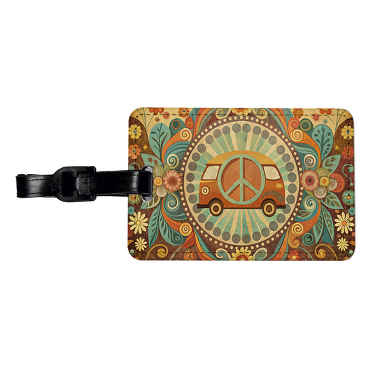 Vintage Retro Boho Hippie Van Peace Design Travel Faux Leather Luggage Tag