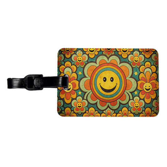 Vintage Retro Hippie Smile Pattern Design Travel Faux Leather Luggage Tag