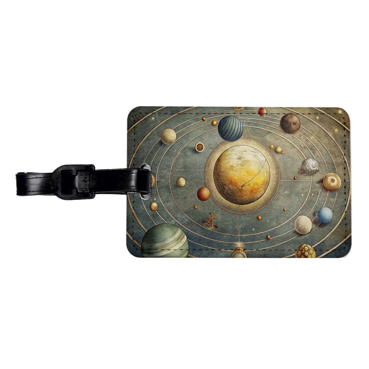 Vintage Solar System Map Travel Faux Leather Luggage Tag