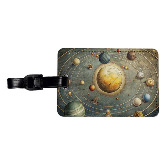Vintage Solar System Map Travel Faux Leather Luggage Tag
