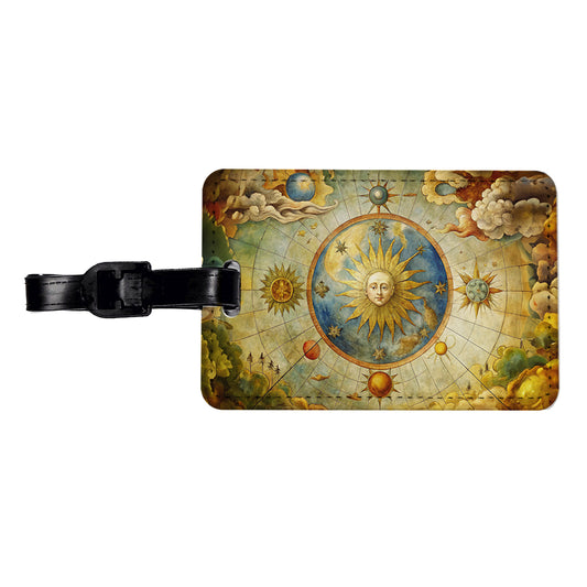 Vintage Sun Moon Celestial Map Travel Faux Leather Luggage Tag