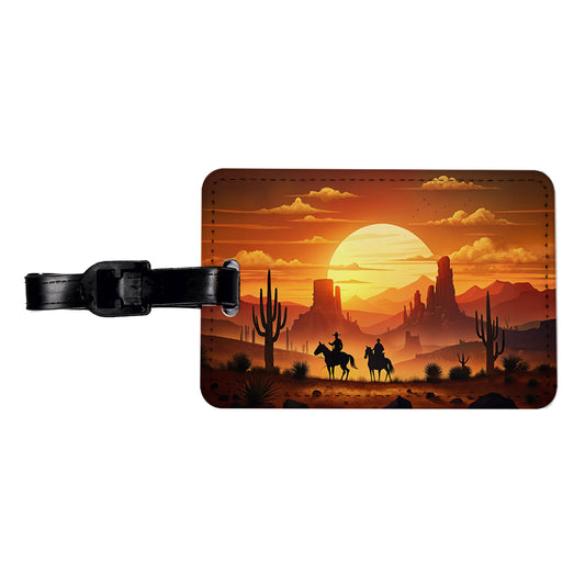 Wild West Sunset Silhouettes Southwest Landscape Travel Faux Leather Luggage Tag