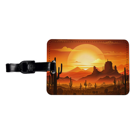 Wild West Sunset Southwest Landscape Silhouette Travel Faux Leather Luggage Tag